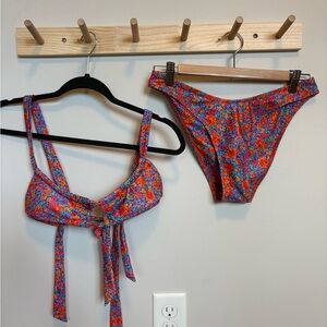 Strawberry Milk Mob Floral Bikini Set in Orange, Pink & Blue